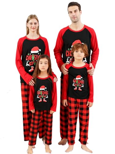Onancehim Christmas Pajamas Set for Family, Funny Matching Christmas Elements Printed Pjs Sets for Adults Women Men Holiday Xmas Pajama Lounge Sleepwear Pj Set for Couple(Women,M,Red)