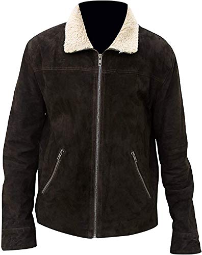 MAFZ Fashion Men's Andrew Lincoln Walking Rick Grimes Murder Dead Suede Leather Motorcycle Biker Jacket with Fur Collar Brown