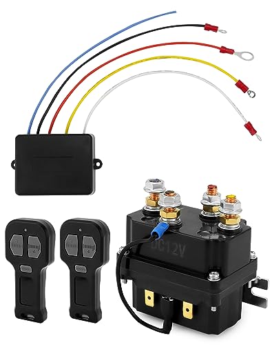 QWORK Wireless Winch Remote Control Kit, 12V 250A Winch Solenoid Relay Contactor + 12V Wireless Winch Receiver with 2pcs Wireless Winch Remote, for Truck ATV SUV 63070 62135 74900 70715