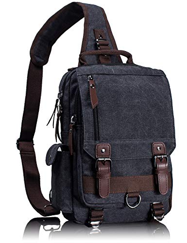 Leaper Canvas Messenger Bag Sling Bag Cross Body Bag Shoulder Bag Black, M