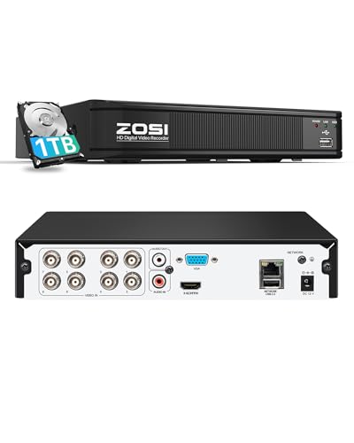 ZOSI H.265+ 5MP 3K Lite 8 Channel CCTV DVR Recorder, AI Human Vehicle Detection, Alert Push, Hybrid Capability 4-in-1(Analog/AHD/TVI/CVI) Full 1080p HD Surveillance DVR for Security Camera (1TB HDD)