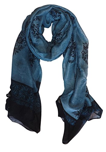 Peach Couture All Season Tribal Flower graphic print Paisley Lightweight Scarf Periwinkle and Black