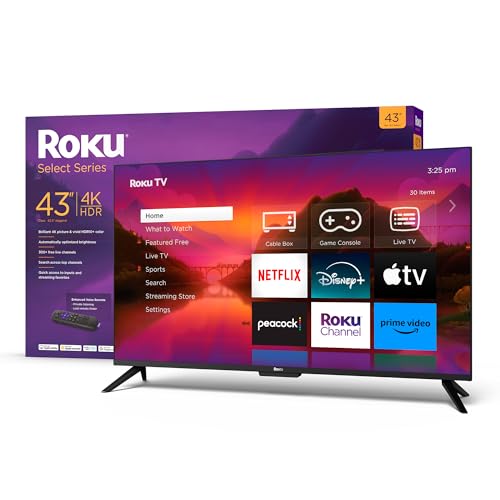 Roku Smart TV – 43-Inch Select Series 4K HDR RokuTV Enhanced Voice Remote, Brilliant 4K Picture, Automatic Brightness, & Seamless Streaming – Live Local News, Sports, Family Entertainment