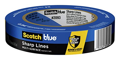 ScotchBlue Sharp Lines Multi-Surface Painter's Tape, 0.94 Inches x 60 Yards, Blue, Paint Tape Protects Surfaces and Removes Easily, Edge-Lock Painting Tape for Indoor and Outdoor Use (2093-24EC)