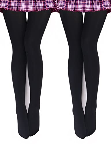 VERO MONTE 2 Pairs Womens Fleece Lined Opaque Tights Plus Size Pantyhose (BLACK)