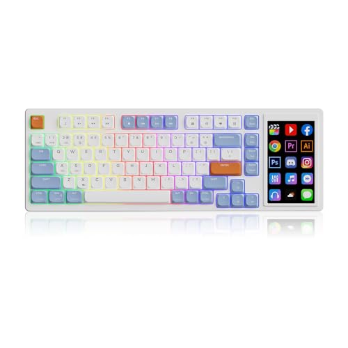 AJAZZ AKP815 75% Low Profile Mechanical Keyboard with 4.33'' LED Touch Screen, Programmable RGB Padded Wired Keyboard, Analyze Stock Market Data and Speculate on Stocks,for PC and Mac.