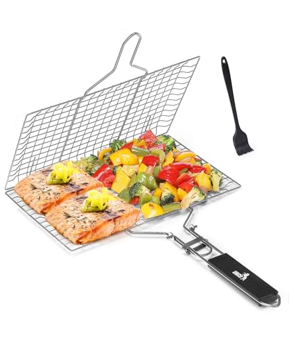 UNCO- Grill Basket, Stainless Steel, Fish Grill Baskets for Outdoor Grill, Vegetable Grill Basket, BBQ Grill Basket, BBQ Basket, Grilling Basket, Fish Basket for Grilling, Grill Accessories