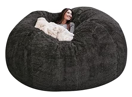 6FT Giant Fur Bean Bag Chair for Adult （no Filler） Furniture Big Round Soft Fluffy Faux Fur BeanBag Lazy Sofa Bed Cover(it was only a Cover, not a Full Bean Bag) Faux Fur BeanBag Lazy Sofa Bed Cover