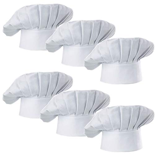 Hyzrz Chef Hat Set of 6 PCS Pack Adult Adjustable Elastic Baker Kitchen Cooking Chef Cap (White)