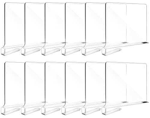 Fixwal 12pcs Shelf Dividers for Closet Organization Acrylic Shelf Divider for Wooden Shelving, Wood Shelf Organizer for Closet, Bedroom, Kitchen and Office