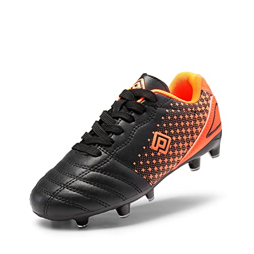 DREAM PAIRS Boys Girls SUPERFLIGHT-1K Outdoor Football Shoes Soccer Cleats Black/Orange Size 1 Little Kid