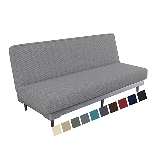 MAXIJIN Newest Jacquard Futon Cover Stretch Armless Futon Sofa Cover Soft Futon Slipcover with Elastic Bottom Thick Sofa Bed Furniture Protector Covers for Washable Futon (Futon, Light Gray)