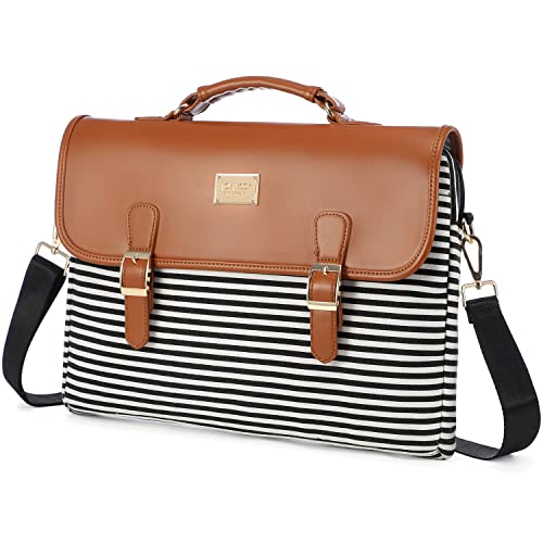 LOVEVOOK Computer Bag Laptop Bag for Women Cute Laptop Messenger Bag for Work College, Brown Horizontal Stripes, 15.6-Inch