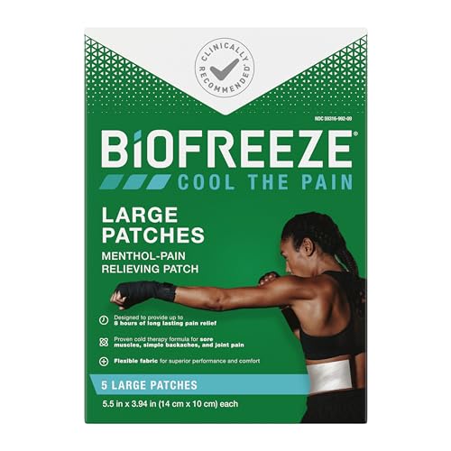 Biofreeze Pain Relief Patches, Knee & Lower Back Pain Relief Patch, Sore Muscle Relief, Neck Pain Relief, Shoulder Pain Relief, Pharmacist Recommended, FSA Eligible, 5 Biofreeze Menthol Patches