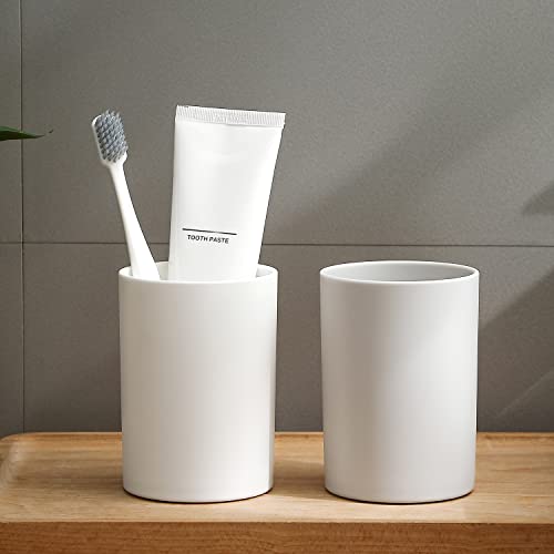 Bathroom Tumbler Cup 10.5oz Reusable Unbreakable Toothbrush Cup 300ml Mouthwash Cups Plastic Easy to Clean Bathroom Cup Toothbrush Holder Adequate for Your Bathroom (PP 2PCS, White)