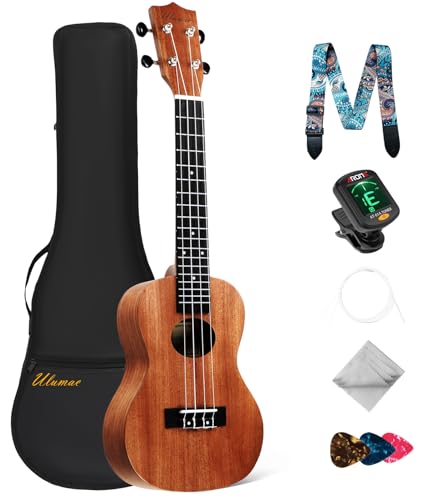 Ulumac Tenor Ukulele, Solid Mahogany Professional 26 Inch Ukelele Starter Bundle Kit for Adults with Gig Bag, Digital Tuner, Replacing Strings, 3 Guitar Picks, Strap, Cloth