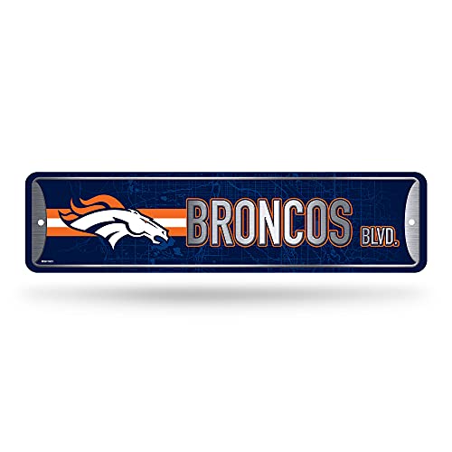 Rico Industries NFL Denver Broncos Home Décor Metal Street Sign (4' x 15') - Great for Home, Office, Bedroom, & Man Cave - Made,Silver