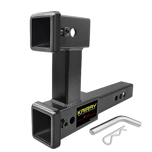 KAIRAY Double Hitch Receiver 2 inch Trailer Dual Hitch Extension Riser Hitch Adapter Fits for 2 inch Receiver Extender to 10 inch Max Length 7.5 Inch Riser