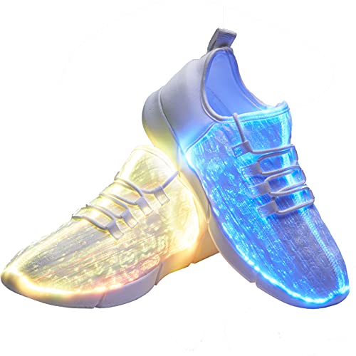 YIQIZQ Fiber Optic Shoes Light Up Sneakers for Women Men LED Luminous Trainers Flashing Shoes for Festivals,Halloween with USB Charging, White 40