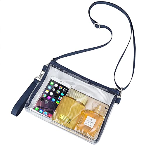 Bagenius Clear Purse Stadium Approved for Women, Transparent Crossbody Bag with Removable Straps for Work Festival Sporting Events and Concert Outfits - Navy