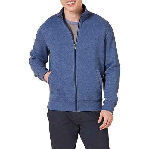 Amazon Essentials Men's Full-Zip Fleece Mock Neck Sweatshirt, Blue Heather, X-Large