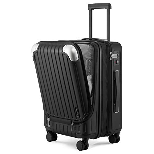 LEVEL8 Grace EXT Hardside Carry On Luggage with Front Compartment, Expandable Suitcases with Wheels, Lightweight Carry On Suitcase for Airplane, TSA Lock Approved - Black, 20-Inch