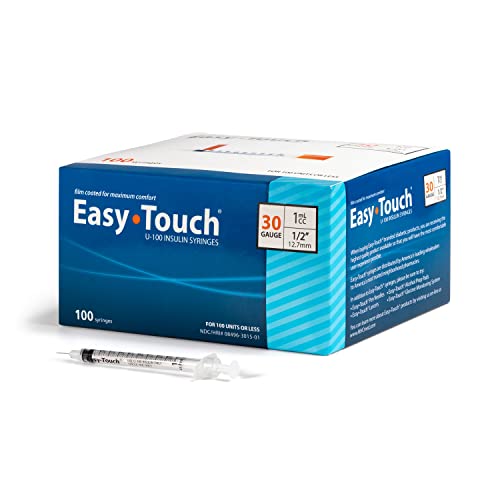 EasyTouch U-100 Insulin Syringe with Needle, 30G 1cc 1/2-Inch (12.7mm), Box of 100