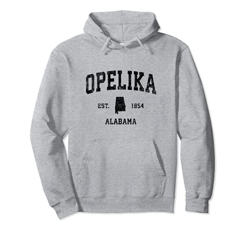Opelika Alabama AL Vintage Sports Design Black Print Pullover Hoodie