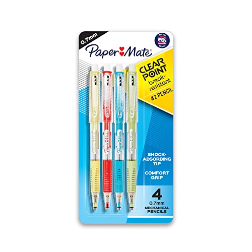Paper Mate Clearpoint Break-Resistant Mechanical Pencils, HB #2 Lead (0.7mm), Assorted Barrel Colors, 4 Count