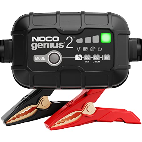 NOCO GENIUS2, 2A Smart Car Battery Charger, 6V and 12V Automotive Charger, Battery Maintainer, Trickle Charger, Float Charger and Desulfator for Motorcycle, ATV, Lithium and Deep Cycle Batteries