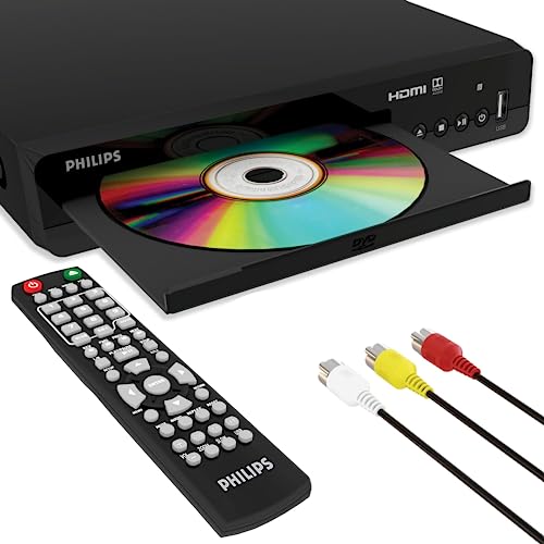 Philips DVD Players for TV with HDMI Port 1080P All Region HD DVD Player for Smart TV USB Input Remote Control Device and RCA Cable Mini DVD CD Player for Home Stereo System Multi Region PAL/NTSC
