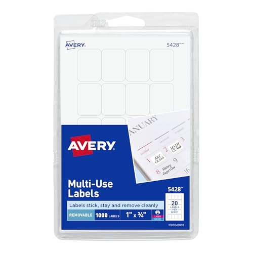 Avery Self-Adhesive Removable Labels, 0.75 x 1 Inches, White, 1000 per Pack (05428)