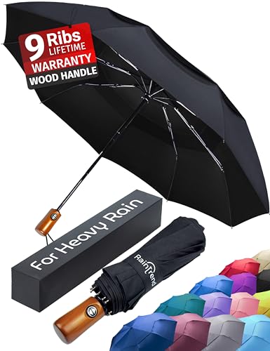 Premium Umbrellas for Rain Windproof Double Canopy,Travel Umbrella,Compact Automatic Umbrella,Oversized Umbrella Black Umbrella for Men and Women,Mens Umbrella Compact