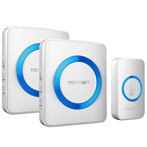 TECKNET Wireless Doorbells for Home, IP65 Waterproof Door Bell 1300ft Range, 0-120dB Classroom Doorbell Kits with 60 Chimes & 5 Volume Levels, LED Flashing for Hearing Impaired with 2 Receivers,White