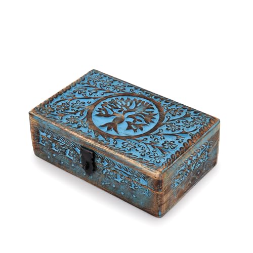 BHAVATU |Wooden Jewelry Box, Tarot Box, Celestial Home Decor, Witch Box, Tree of Life, Trinket Box |Size- 8' x 5' x 2.5',| Decorative Storage Bin