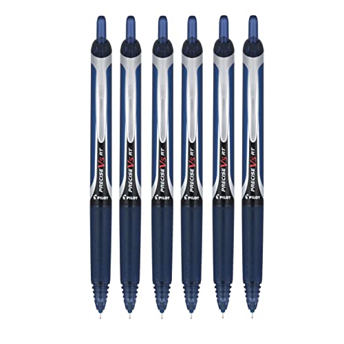 Pilot Precise V5 RT Refillable & Retractable Liquid Ink Rolling Ball Pens, Extra Fine Point (0.5mm) Navy Ink, 6-Pack