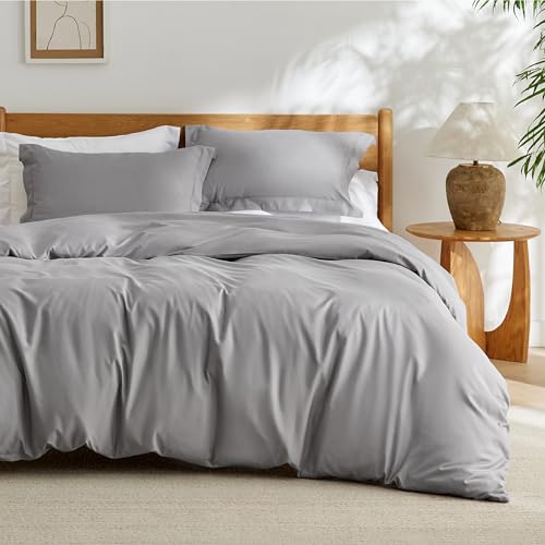 Bedsure Grey Duvet Cover Queen Size - Soft Double Brushed Duvet Cover for Kids with Zipper Closure, 3 Pieces, Includes 1 Duvet Cover (90'x90') & 2 Pillow Shams, NO Comforter