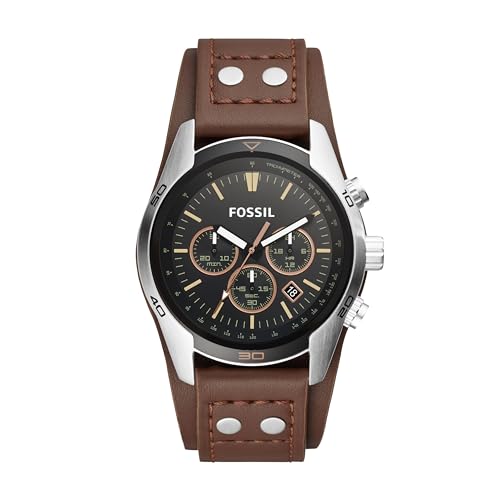 Fossil Men's Coachman Quartz Stainless Steel and Leather Chronograph Watch, Color: Silver, Brown (Model: CH2891)