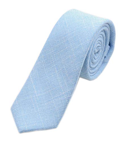 Kihatwin Men Light Blue Nice Tie Narrow Wedding Italian Linen Necktie Gifts for Groomsman
