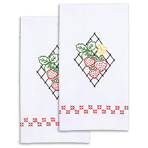 Jack Dempsey Needle Art Strawberries Hand Embroidery, White