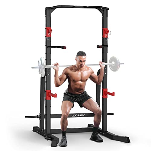 CDCASA Power Squat Rack Cage, Adjustable Power Cage, Multi-function Power Tower with Pull Up Bar, Power Zone Rack Stand for Home Gym