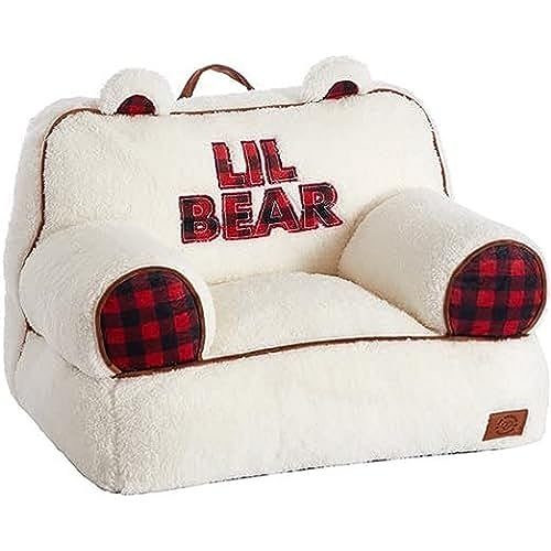 Dearfoams White and Red Lil Bear Sherpa Plush Bean Bag Chair with Novelty Ears Large
