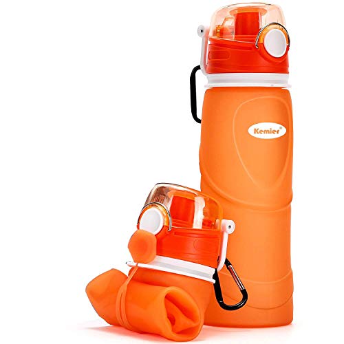 Kemier Collapsible Silicone Water Bottles-750ML,Medical Grade,BPA Free Travel Water Bottle Can Roll Up,26oz,Leak Proof Foldable Sports & Outdoor Water Bottles