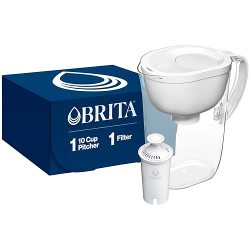 Brita Large Water Filter Pitcher for Tap and Drinking Water with SmartLight Filter Change Indicator + 1 Standard Filter, Lasts 2 Months, 10-Cup Capacity, Bright White