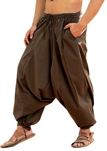 SARJANA HANDICRAFTS Men's Cotton Harem Yoga Baggy Genie Boho Pants (as1, Alpha, one_Size, Regular, Regular, Brown)