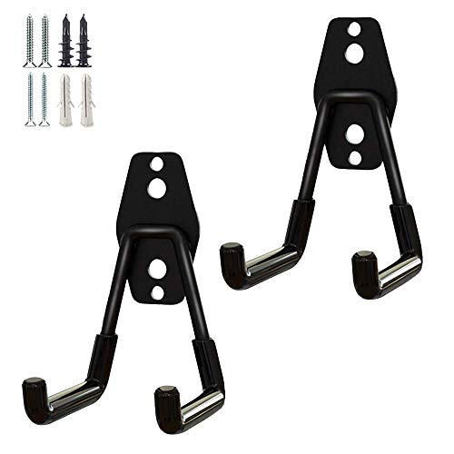 2 Pack Garage Storage Utility Hooks，Garage Garden Tool Organizer，Steel Wall Mount Hooks, Garden Small U Hooks (Black)