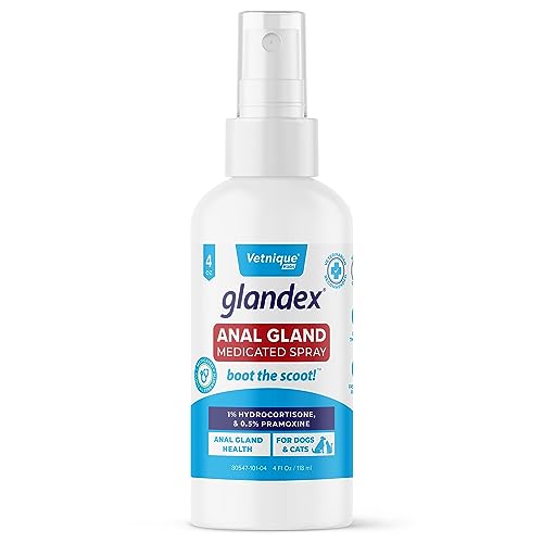 Vetnique Labs Glandex Medicated Dog Anal Gland Spray - Pain Relieving & Anti-Itch Formula to Soothe Inflamed Anal Glands in Dogs & Cats - Fast Acting Clinical Formula - Boot The Scoot (4oz)