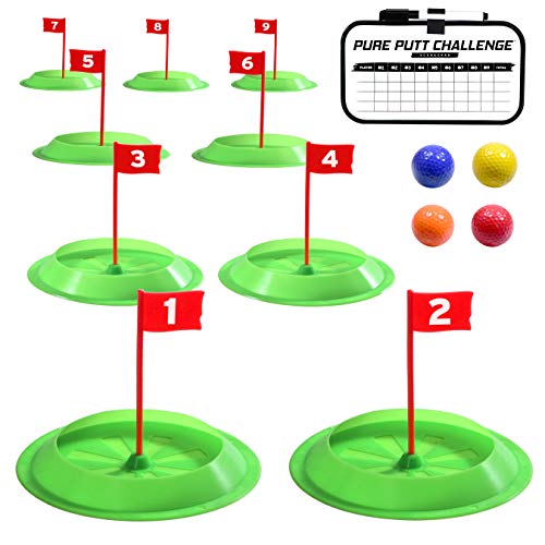 GoSports Pure Putt Challenge Mini Golf Game - Build Your Own Course at Home, the Office or On the Green - Includes 9 Holes, 4 Balls, Dry-Erase Scorecard, Tote Bag & Rules