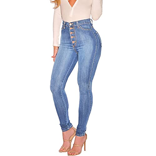 KUNMI Womens Curvy High Waist Stretch Butt Lifting Skinny Colombian Jeans Blue