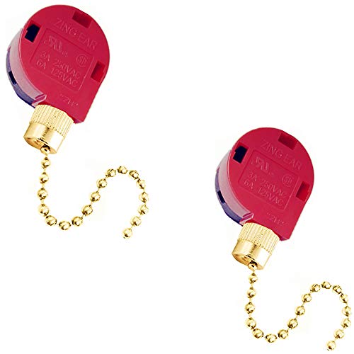 Switch Zing Ear Pull Chain Switch ZE-268S1 3 Speed 4 Wire Pull Chain Switch Control Ceiling Fan Replacement Speed Control Switch.(2 Pack Brass)